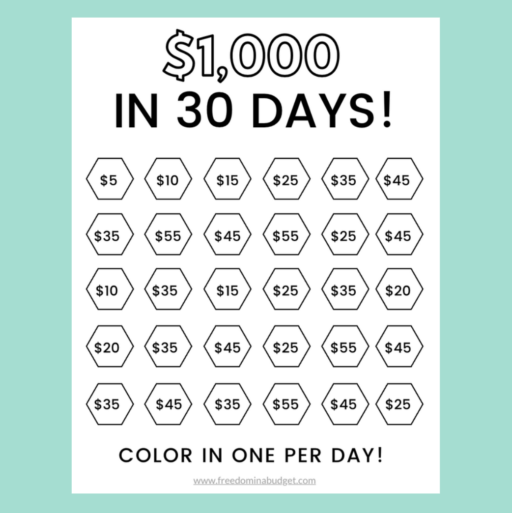 Save 1 000 In 30 Days Printable Freedom In A Budget