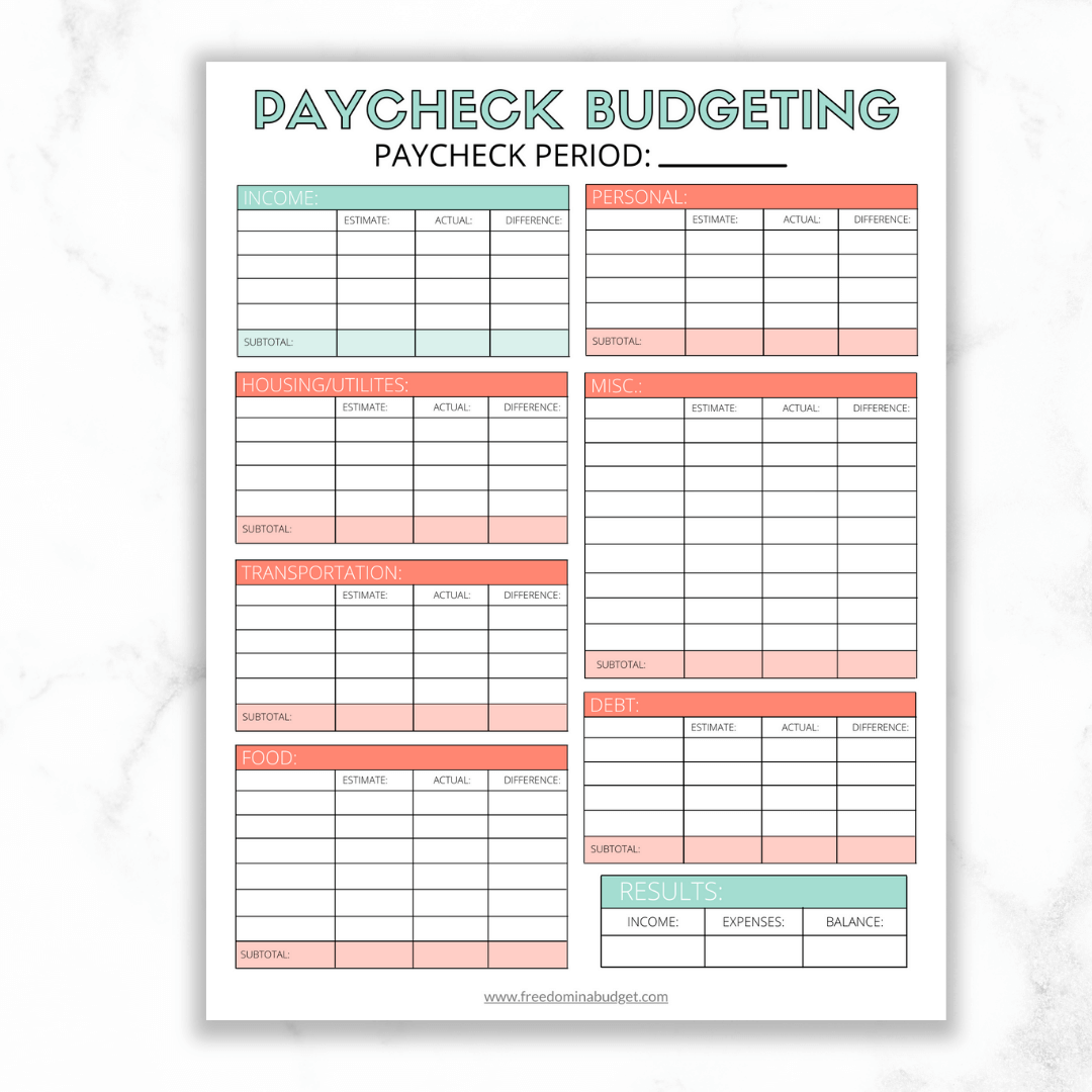 Budget By Paycheck Printable Template – Freedom In A Budget